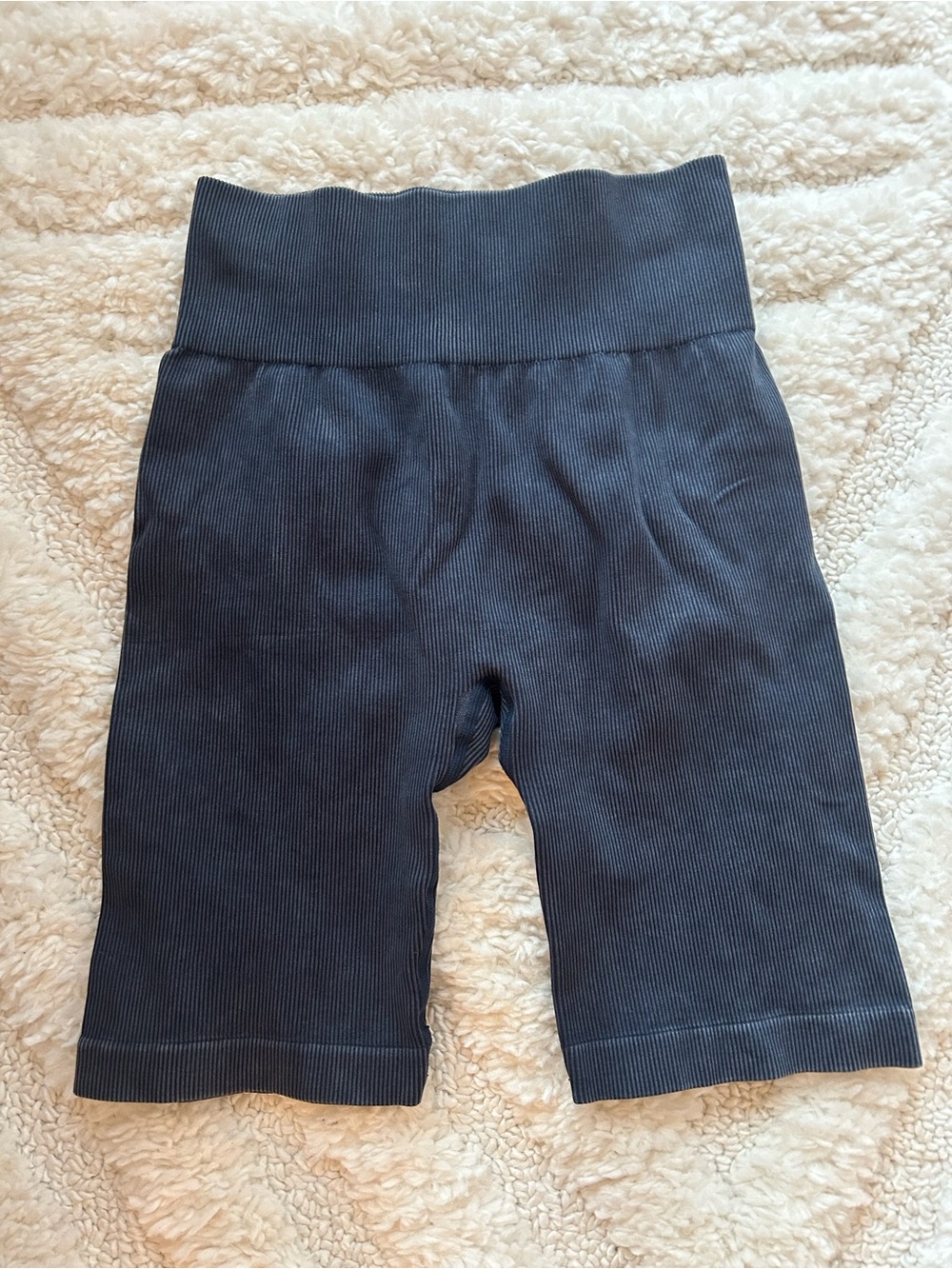 90 Degree By Reflex Ribbed High-Waist Bike Shorts - Navy